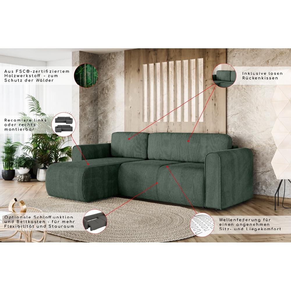 INOSIGN Ecksofa »Ecksofa Zacharia wahlweise mit Bettfunktion BxTxH 250x166x86 cm« L-Form mit Wellenunterfederung Recamiere beidseitig montierbar kaufen Heißer Verkauf