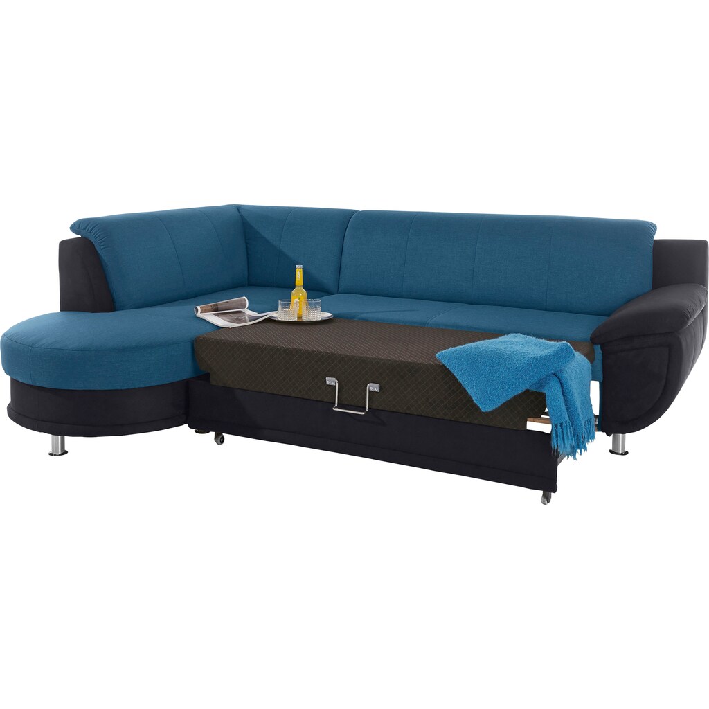 TRENDMANUFAKTUR Ecksofa »Rondo 3 zeitlos und bequem Materialmix breite Armlehnen L-Form« wahlweise mit Federkern für mehr Komfort wahlweise mit Bettfunktion kaufen Rabatte dieses Monats
