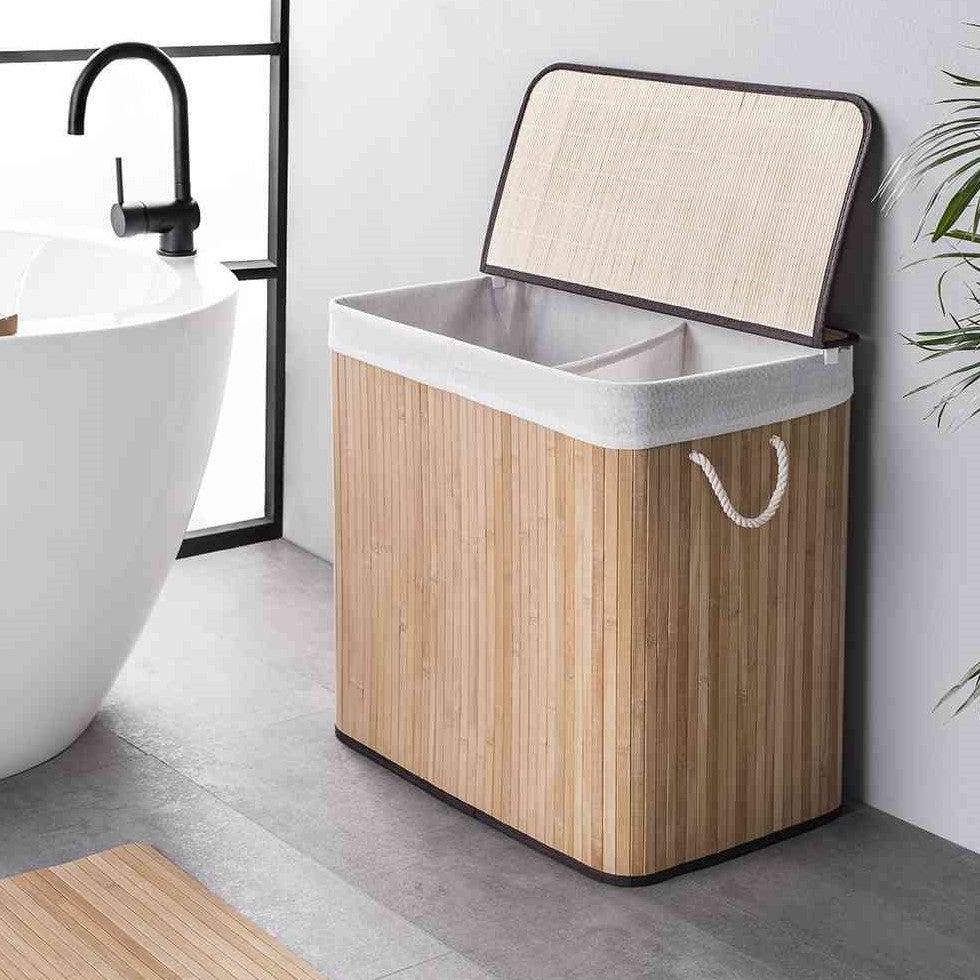 wohndirekt Hochwertiger Bambus Wäschekorb – Perfekt für Schlafzimmer Bad und mehr