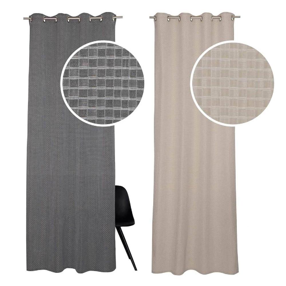 wohndirekt Blickdichter Ösenvorhang Square • kleine Karos im 3D Effekt • aus recycelten Garnen • 140 x 250 cm Sonderangebot der Fabrik