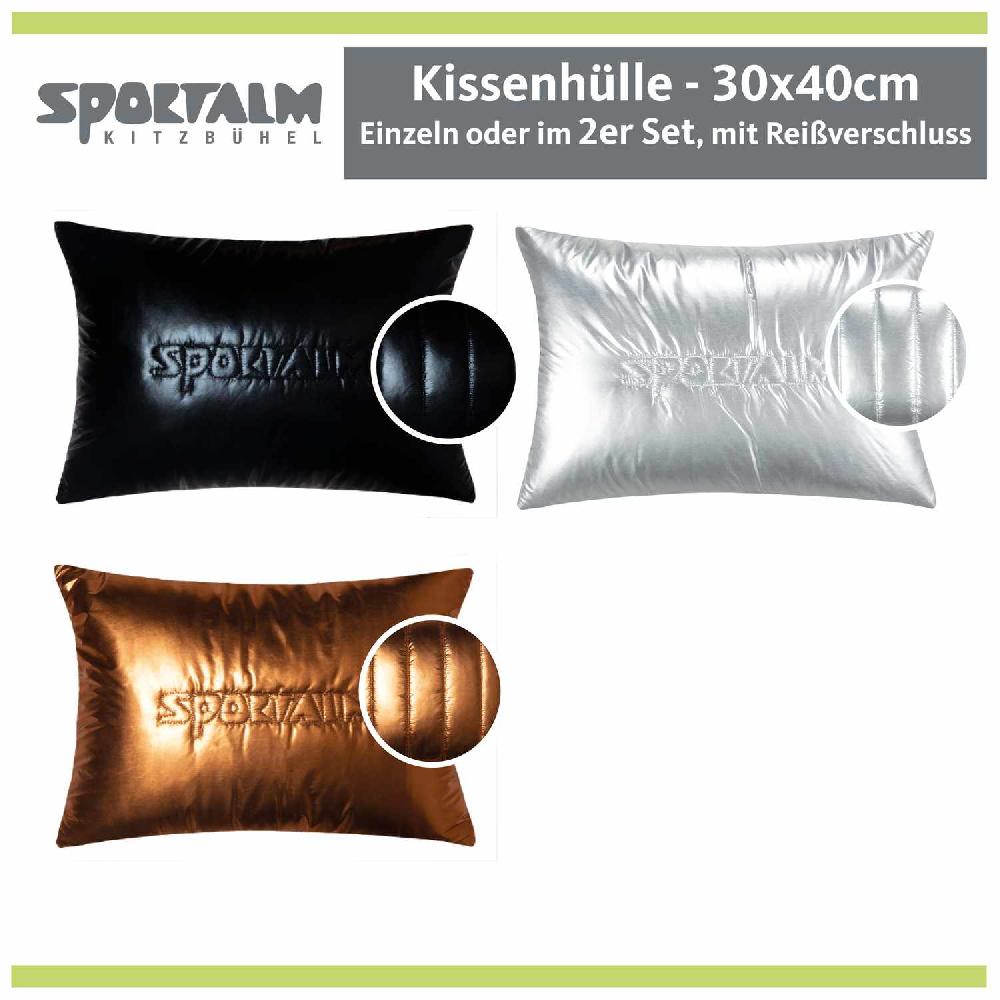 wohndirekt Wattierde Zierkissenhülle • abgesteppter Schriftzug • Skijackenoptik • 30 x 40 cm