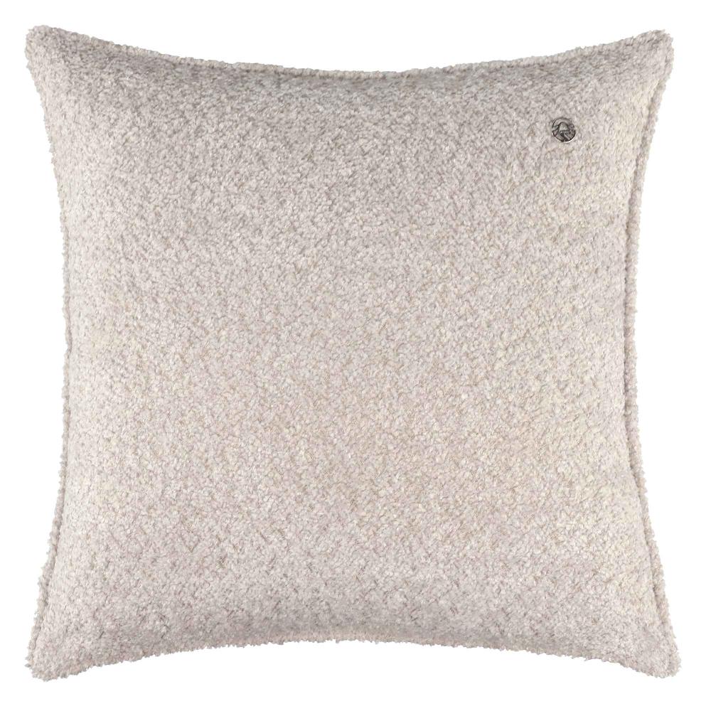 wohndirekt Stilvolle Bouclé-Zierkissenhülle mit Paspel und silbernem Signet 45x45cm Letzte 3 Tage