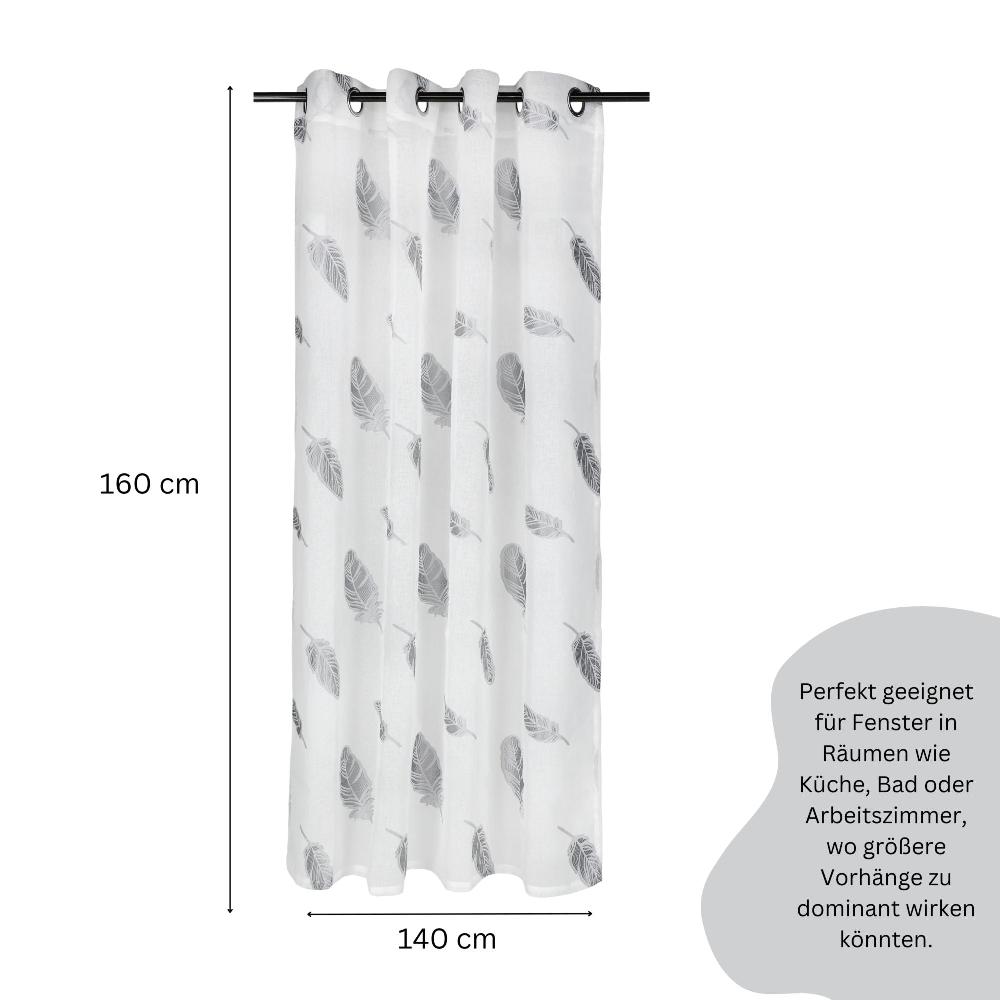 wohndirekt Transparenter Ösenschal mit grauen Federn auf hellem Stoff 140x160cm Vierteljährliche Förderung