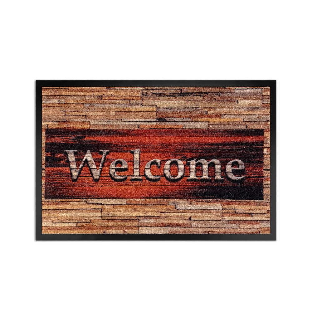 wohndirekt Fußabstreifer Welcome Holz • modernes Holzmotiv • für innen und den überdachten Außenbereich