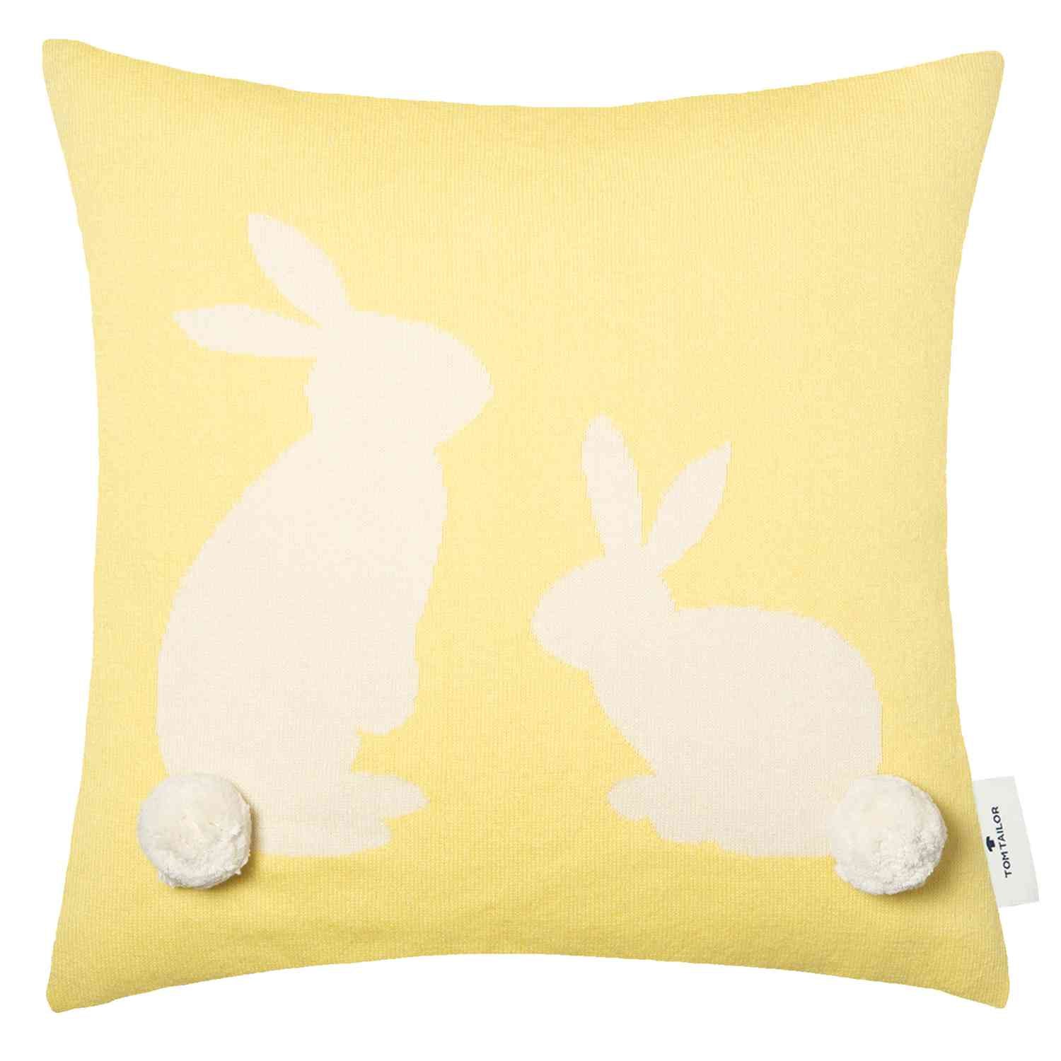 wohndirekt Zierkissenhülle Bobble Rabbit • 100% Baumwolle • Hasenmotiv mit Bommel 50% Rabatt für begrenzte Zeit