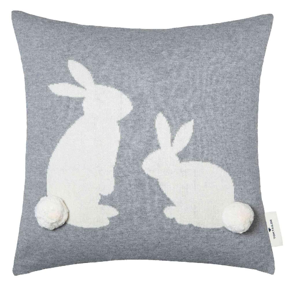 wohndirekt Zierkissenhülle Bobble Rabbit • 100% Baumwolle • Hasenmotiv mit Bommel 50% Rabatt für begrenzte Zeit